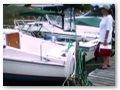 Carole boarding Grog, Morgan Marina, 2002